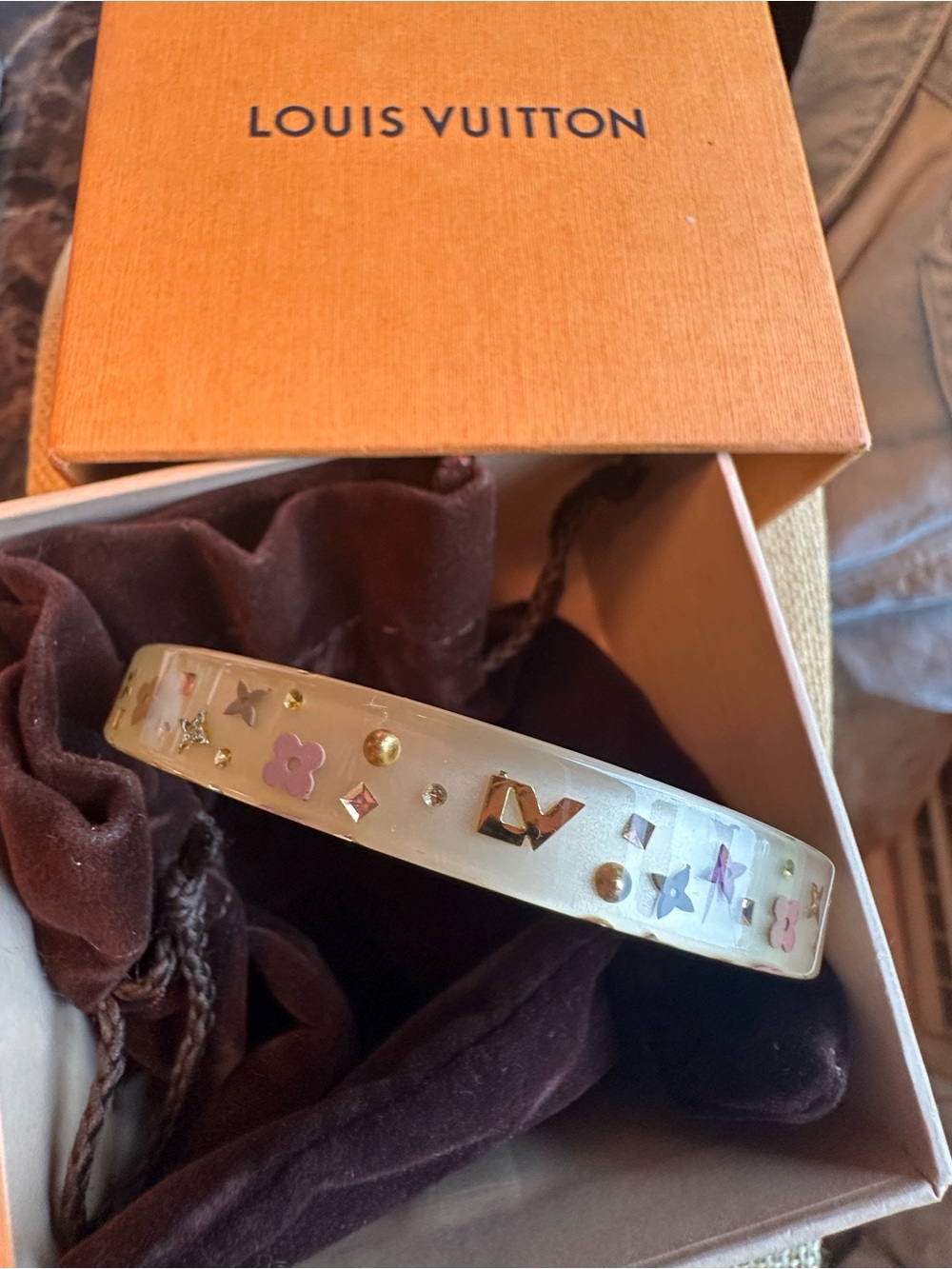 Louis Vuitton White Enamel Monogram Bangle with Pink & Purple Accents - Picture 3 of 8